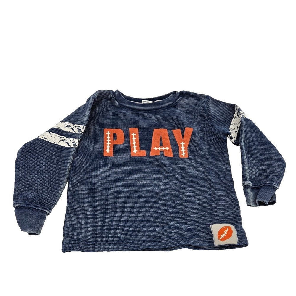 Mish Boys Size 3 Blue Waffle Knit Long Sleeve Shirt PLAY Football‎ Graphic